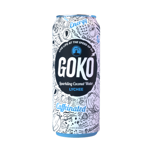 Goko Lychee Caffeinated Coconut Water SingleCan Perspective: front