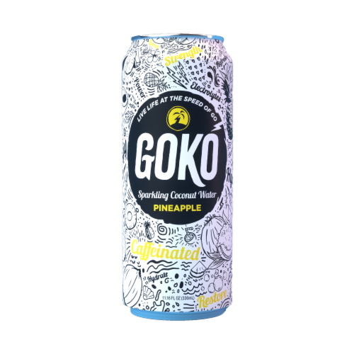 Goko Pineapple Caffeinated Coconut Water Single Can Perspective: front