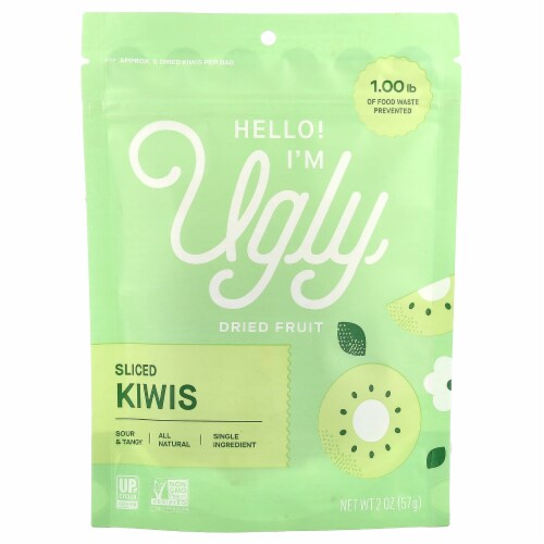 Hello! I'm Ugly Sliced Kiwis Dried Fruit Perspective: front