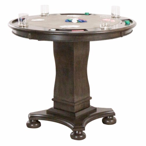42.5  Round Counter Height Dining, Chess and Poker Table|Reversible 3 in 1 Game Top Gray Wood Perspective: front