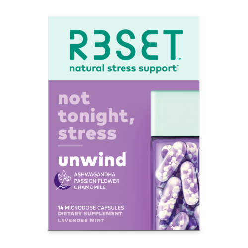 R3SET Unwind Natural Stress Support Supplement Capsules Perspective: front