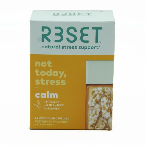 R3SET Calm Natural Stress Support Supplement Capsules Perspective: front