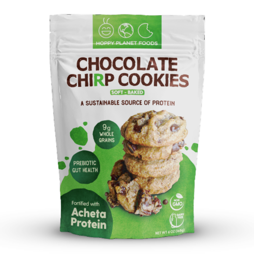 Hoppy Planet Foods Soft Baked Acheta Protein Chocolate Chip Cookies Perspective: front