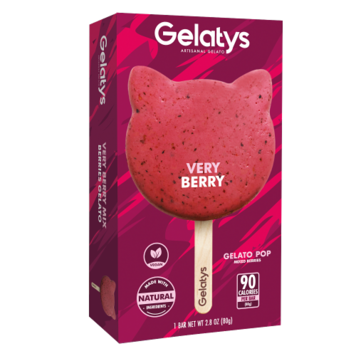 Gelatys® Very Berry Cat Mixed Berry Gelato Bar Perspective: front