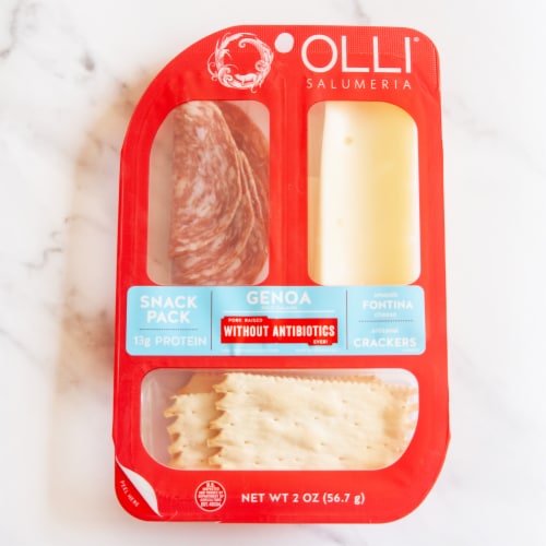 Olli Salumeria Snack Pack with Genoa Salami, Fontina Cheese And Crackers - 3 Pack Perspective: front
