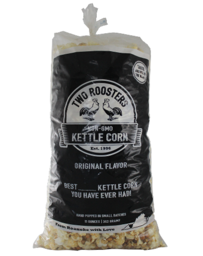 Two Roosters Kettle Corn Popcorn Perspective: front