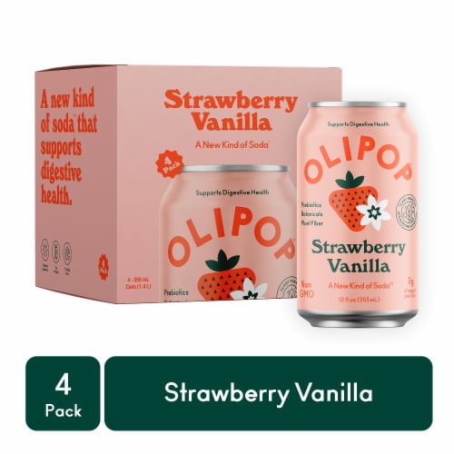 Olipop® Strawberry Vanilla Soda Cans Perspective: front