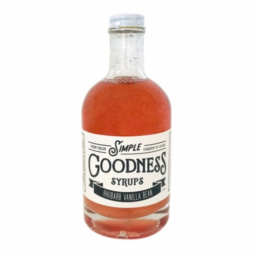 Simple Goodness Sisters Rhubarb Vanilla Bean Drink Syrup Perspective: front