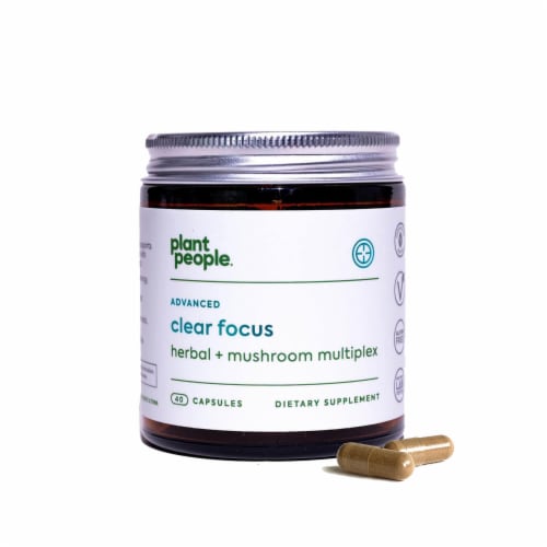 Plant People Advanced Clear Focus Herbal + Mushroom Multiplex Capsules Perspective: front