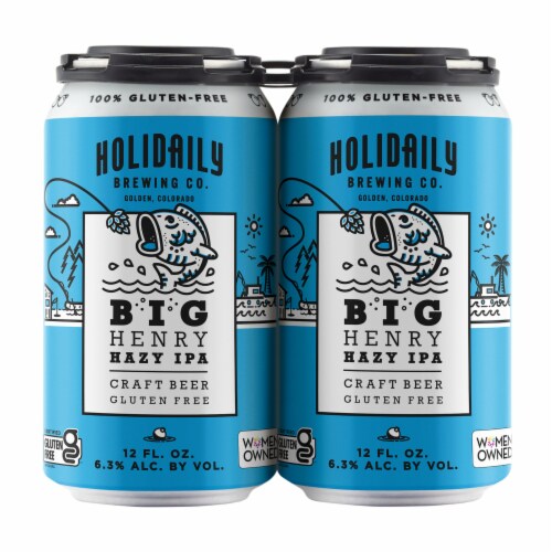 Holidaily Big Henry Hazy IPA Gluten Free Craft Beer Perspective: front