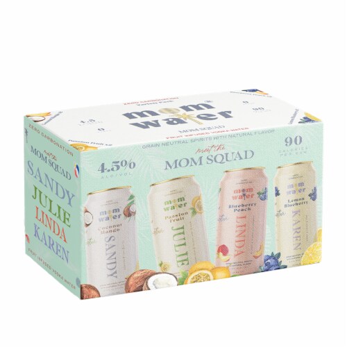 Mom Squad Fruit Infused Vodka Water Ready to Drink Cocktail Variety Pack Perspective: front