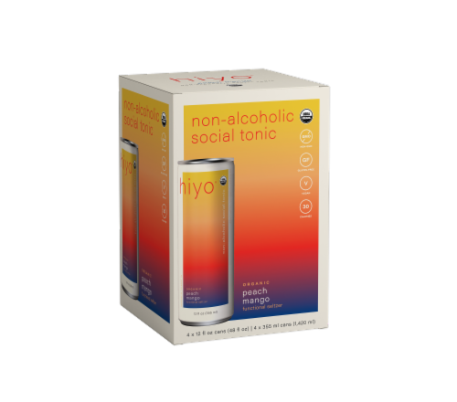 Hiyo® Peach Mango Non-Alcoholic Seltzer Cans Perspective: front