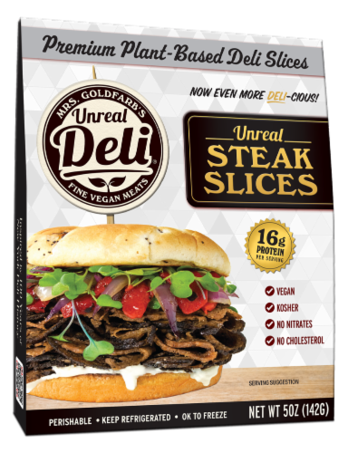 Unreal Deli® Plant-Based Steak Slices Perspective: front