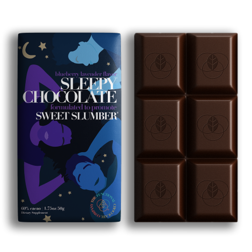 The Functional Chocolate Company Blueberry Lavender Sleepy Chocolate Dietary Supplement Perspective: front