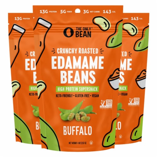 Crunchy Roasted Edamame (Buffalo) - Healthy Snacks, Keto Protein Gluten-Free & Vegan (3 Pk) Perspective: front