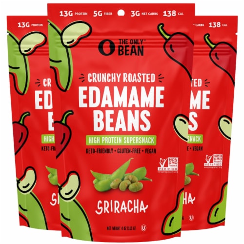 Crunchy Roasted Edamame (Sriracha) - Healthy Snacks, Keto Protein Gluten-Free & Vegan (3 Pk) Perspective: front