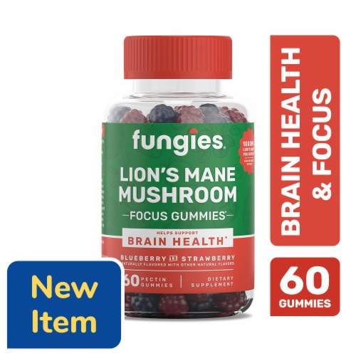 Fungies® Lion's Mane Mushroom Gummies Blueberry and Strawberry - 60 Pectin Gummies Perspective: front