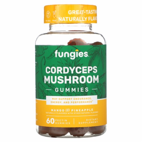 Fungies Cordyceps Mushroom Gummies Mango and Pineapple - 60 Pectin Gummies Perspective: front