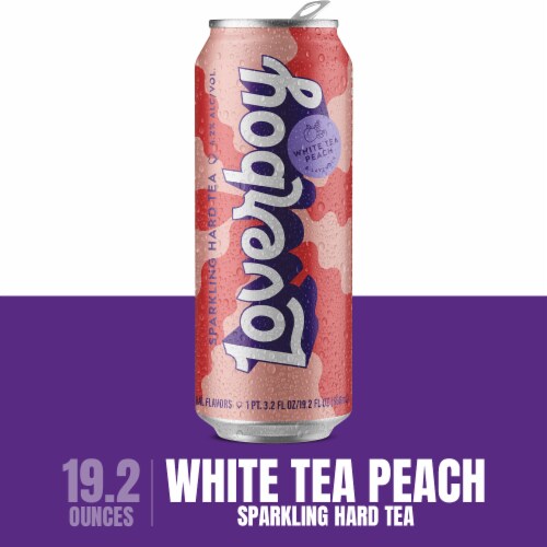 Loverboy White Tea Peach Craft Sparkling Hard Tea Single Can Perspective: front