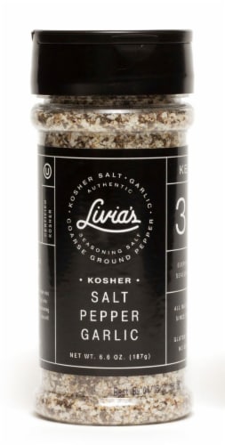 Livia's Ground Pepper & Garlic Seasoning Salt Perspective: front