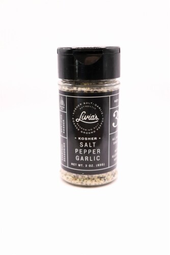 Livia's Salt Pepper Garlic Seasoning Perspective: front