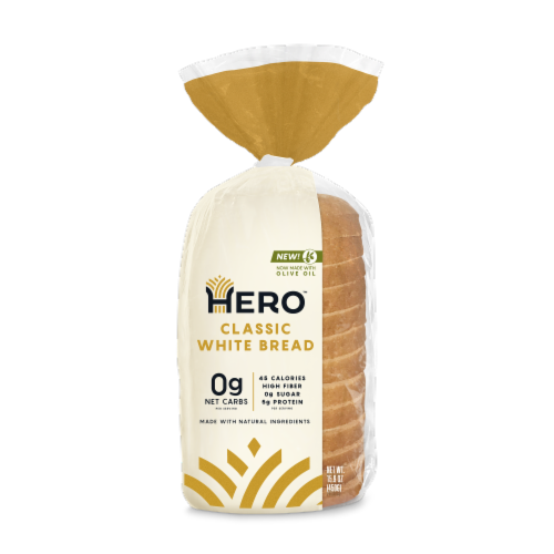 Hero Bread™ 0g Net Carb Classic White Sandwich Bread Delicious Keto Friendly Bread Perspective: front