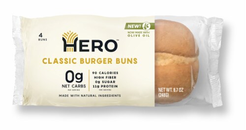 Hero™ 0g Net Carb Classic Hamburger Buns Keto Friendly Perspective: front