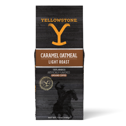 Yellowstone Cramel Oatmeal Light Roast Ground Coffee Perspective: front