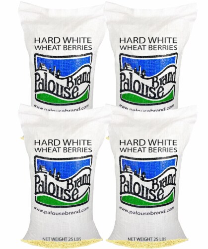 Palouse Brand Hard White Wheat Berries, 100 LBS (4 - 25 LB Bags) Perspective: front
