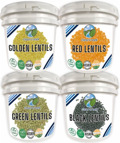 Clear Creek 100 LBS  Lentil Bundle: Beluga, Gold, Green, Red Lentils - 25 lbs each Perspective: front