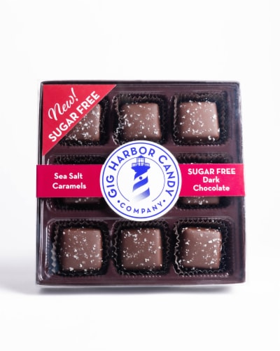 Gig Harbor Sugar Free Dark Chocolate Sea Salt Caramels Perspective: front