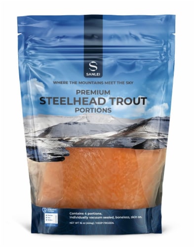 Sanlei Premium Steelhead Trout Skin-On Portions Perspective: front
