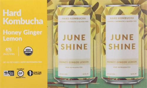 JuneShine Honey Ginger Lemon Hard Kombucha Perspective: front