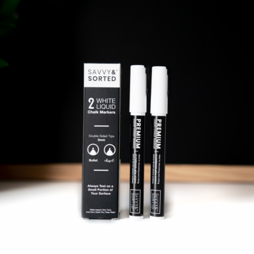 Erasable Liquid Chalk Markers White 2PK | Fine Tip Chalk Marker for Chalkboard Perspective: front