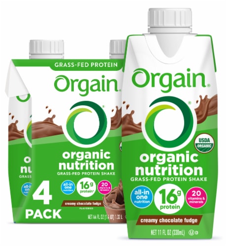 Orgain Organic Nutritional 16g Grass Fed Protein Shake Drink, Creamy Chocolate Fudge Perspective: front