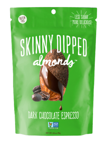 SkinnyDipped Almonds Dark Chocolate Espresso Almonds Perspective: front