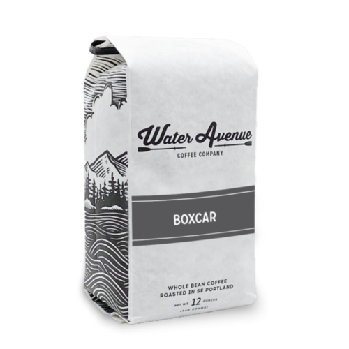 Water Avenue Boxcar Dark Roast Whole Bean Coffee Perspective: front