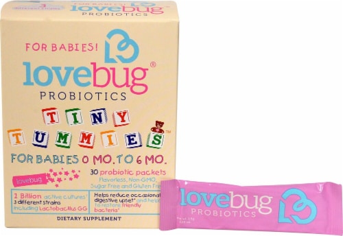 LoveBug Probiotics Tiny Tummies For Babies 0 -6 Mo 30 Count Perspective: front