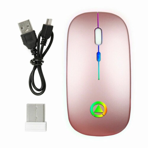 "2.4GHz Wireless Optical Mouse USB Rechargeable RGB Cordless Mice For PC Laptop (rose) " Perspective: front