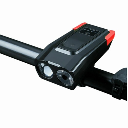USB Rechargeable LED Bicycle Headlight Bike Head Light Front Lamp Cycling + Horn (black/red) Perspective: front