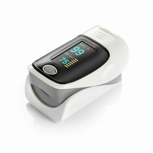 Finger Pulse Oximeter Blood Oxygen SpO2 Monitor PR PI Respiratory Rate Perspective: front