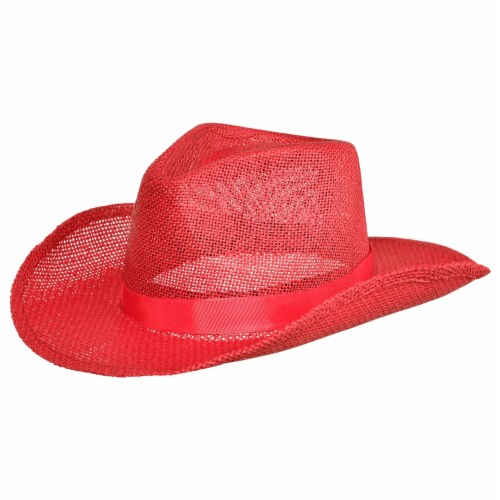 Straw Cowboy Hat - Red Perspective: front