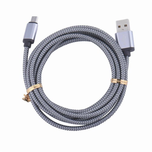 2M / 6FT Micro USB Fast Charger Data Sync Cable Cord (Silver) Perspective: front