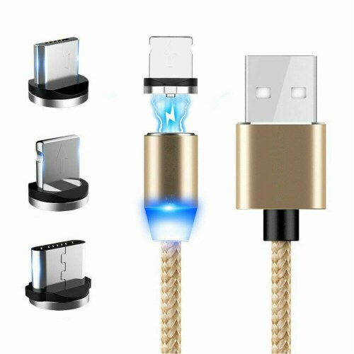 3 in 1 Magnetic Fast Charging USB Cable Charger 3A For Type-C Micro USB (Gold) Perspective: front
