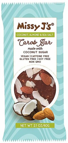 Missy J's Coconut Almond & Sea Salt Carob Bar Perspective: front