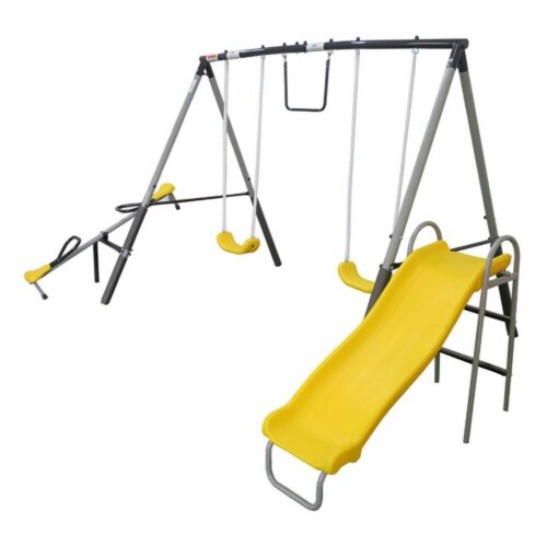 XDP Recreation The Titan Outdoor Backyard Kids Playground Swing Set with Slide Perspective: front