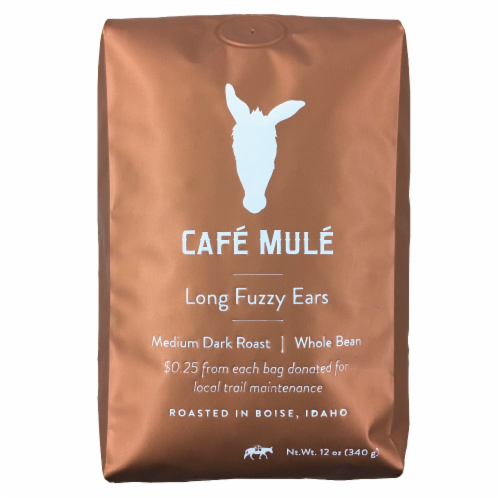 Cafe Mule Long Fuzzy Ears Medium Dark Roast Whole Bean Coffee Perspective: front