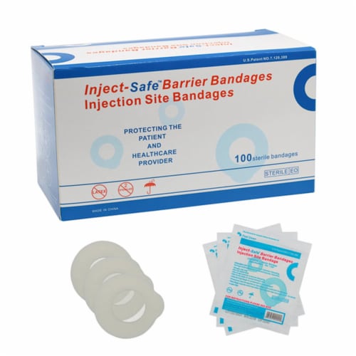 Inject-Safe™ White Film Foam Adhesive Barrier Strip Sterile 1-3/8 Inch Diameter Bandages Perspective: front