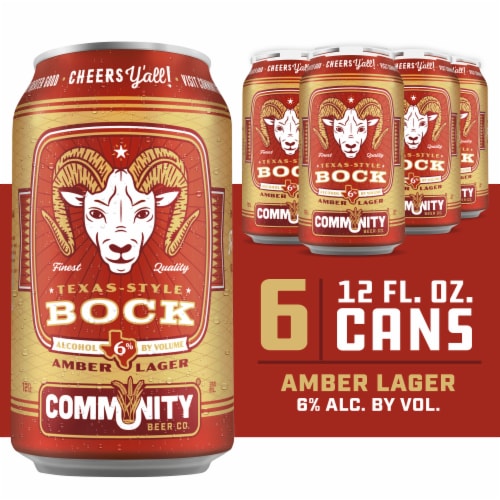 Community Beer Co.® Texas-Style Bock Craft Beer Cans Perspective: front