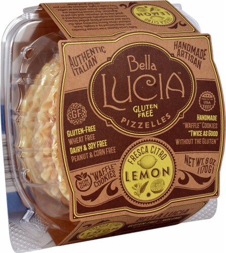 Bella Lucia  Pizzelles Waffle Cookie Gluten Free   Fresa Citro Lemon Perspective: front
